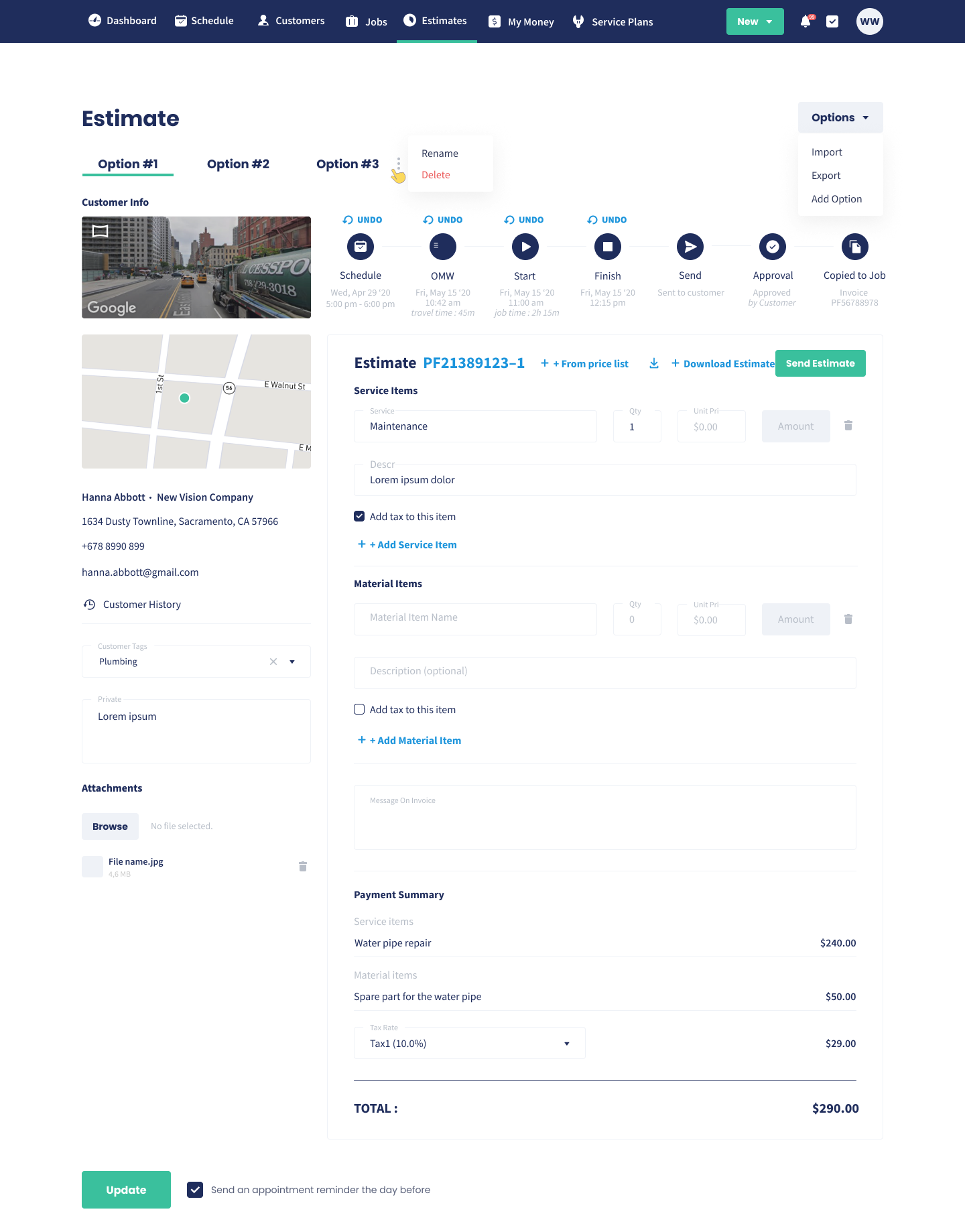 Building Option #1, #2 and #3 on a single Servgrow estimate