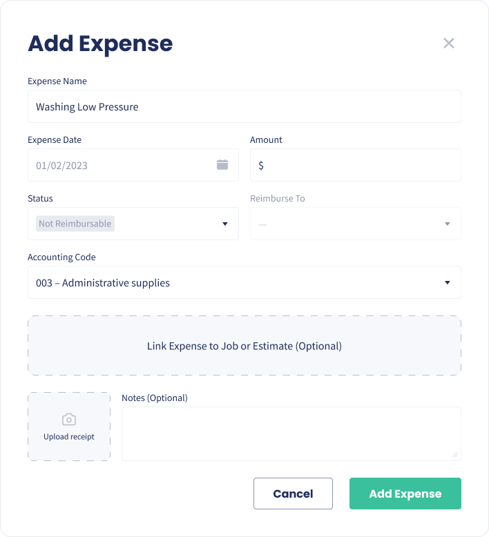 Adding an expense with a receipt in Servgrow