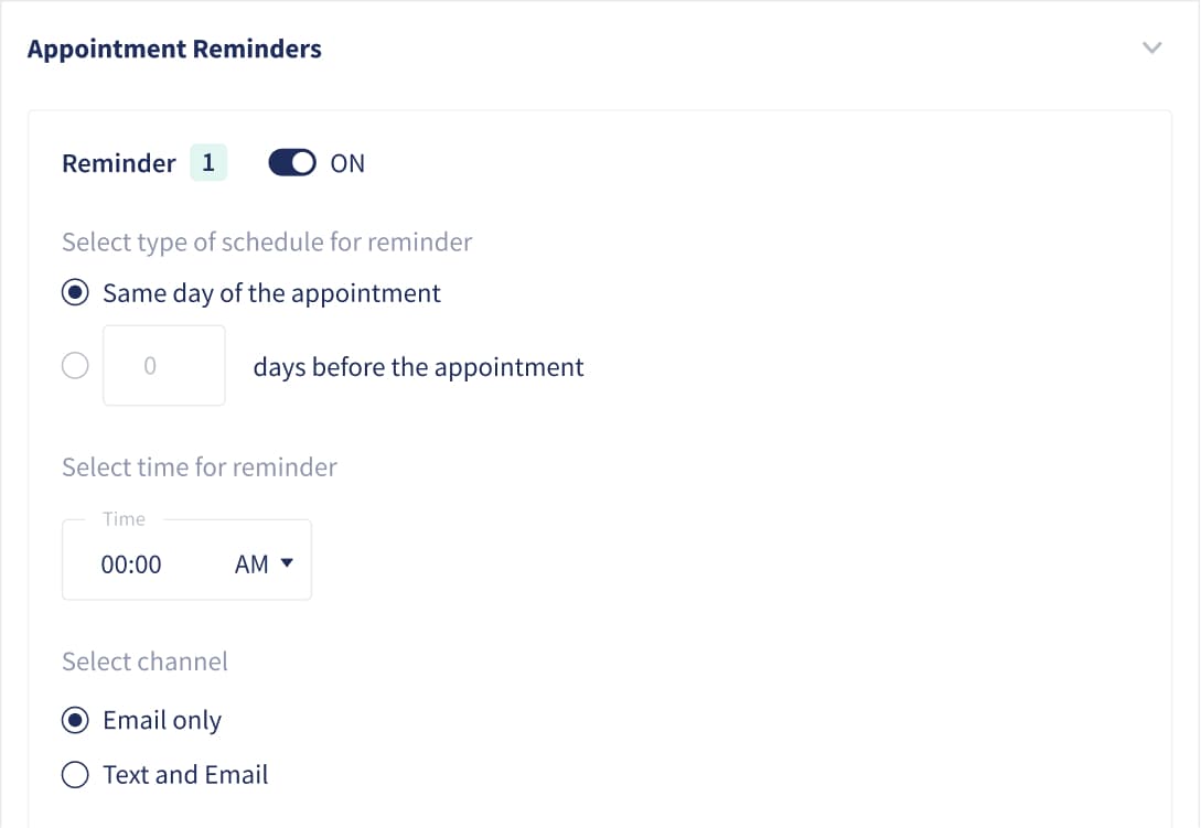 Screenshot of servgrow application showing automatic appointment reminders