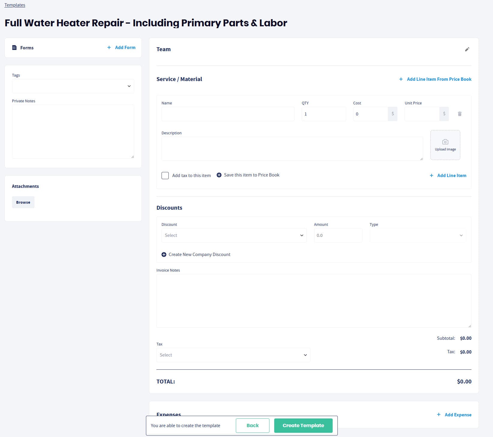 Job & Estimate Templates